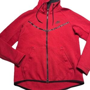 Nike Sportswear Tech Fleece Full Zip Hoodie Sweatshirt In Red Black Size: M